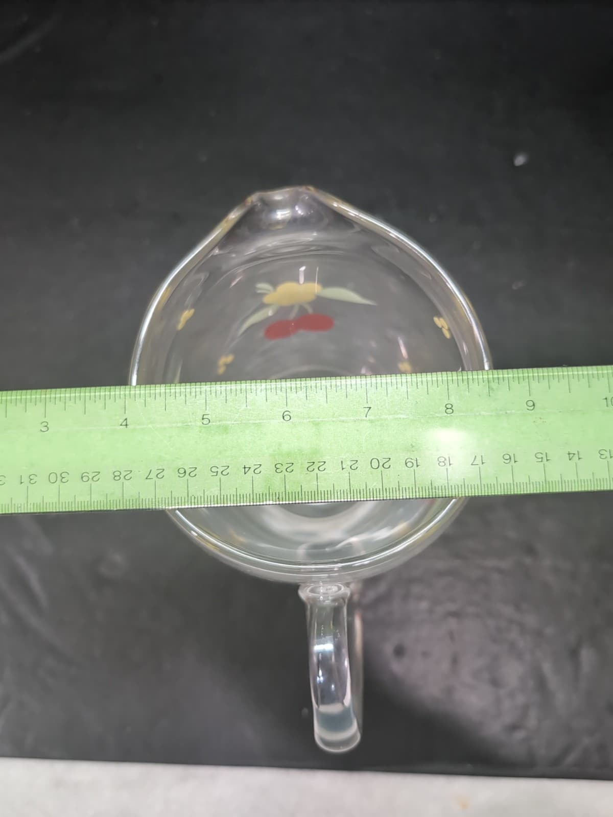 Hand Painted Glass Pitcher, Cherries And Flowers Design, Vintage Kitchenware - Thumbnail 9