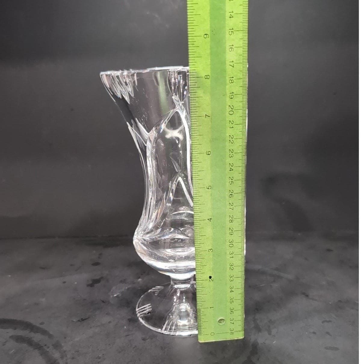 Floral Etched Cut Crystal Vase, Footed Low Stem Vessel, Replacement Centerpiece - Thumbnail 10