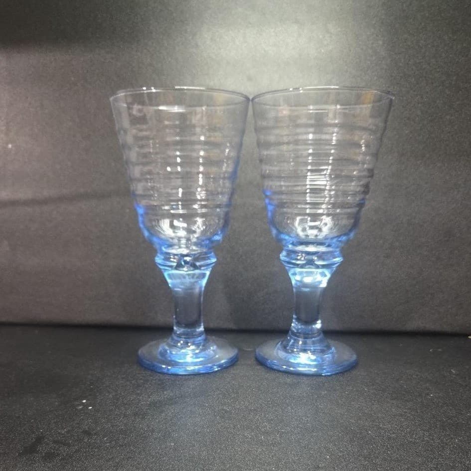 Libbey Sirrus Blue Goblets, Set of 2, Vintage Water Glasses Replacement Stemware - Thumbnail 4