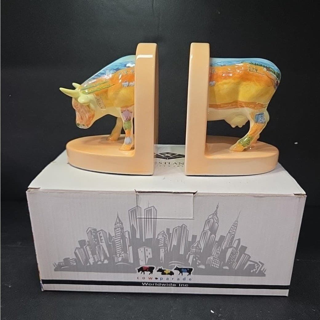 Cow Parade Vincent Van Cogh Bookends Figurine, Westland Giftware, #7413, Box/Tag - Thumbnail 2