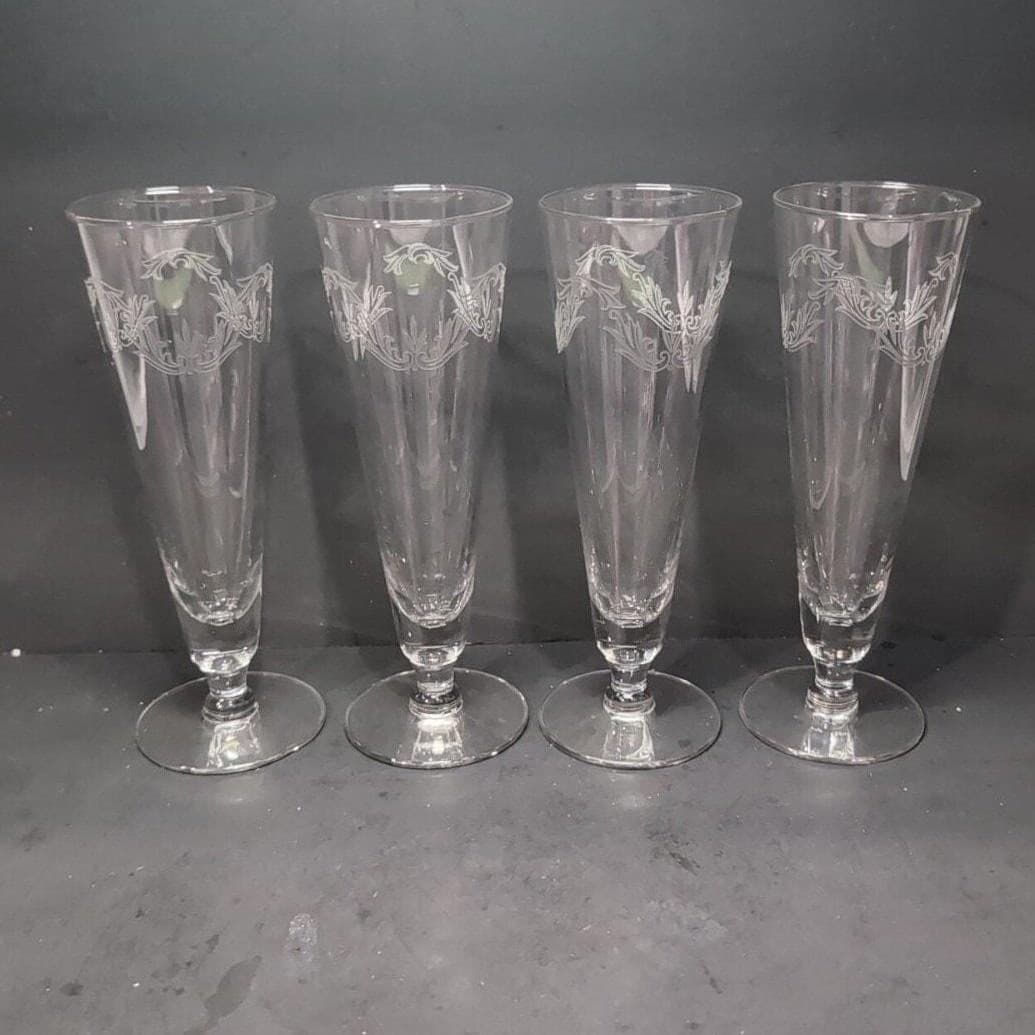 Chintz Etched Pilsner Glasses, Set of 4, Vintage Replacement Barware, Flaw - Thumbnail 8