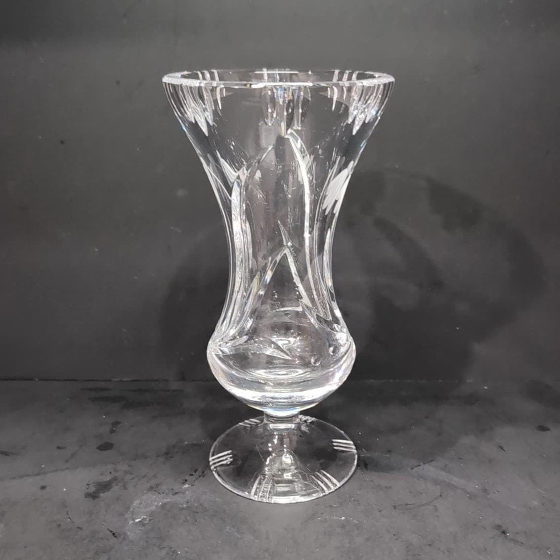 Floral Etched Cut Crystal Vase, Footed Low Stem Vessel, Replacement Centerpiece - Thumbnail 4