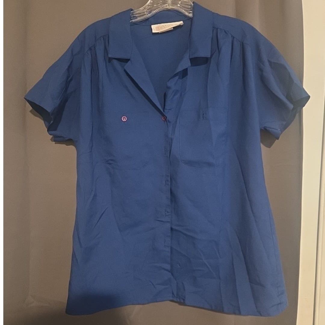 Lady Arrow Vintage Royal Blue Button Down, Woman's Large Shirt. Notched Collar - Thumbnail 3