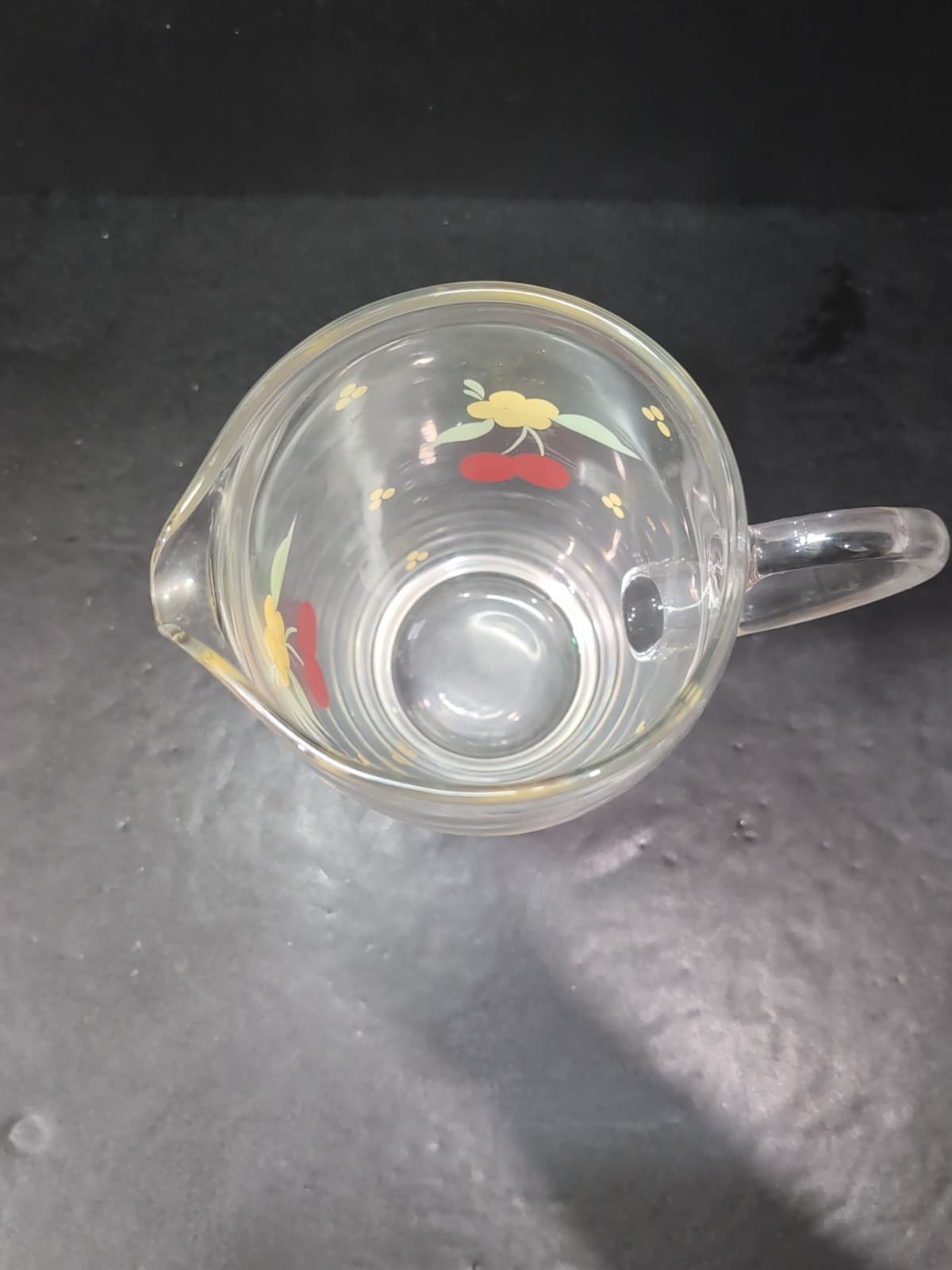 Hand Painted Glass Pitcher, Cherries And Flowers Design, Vintage Kitchenware - Thumbnail 6