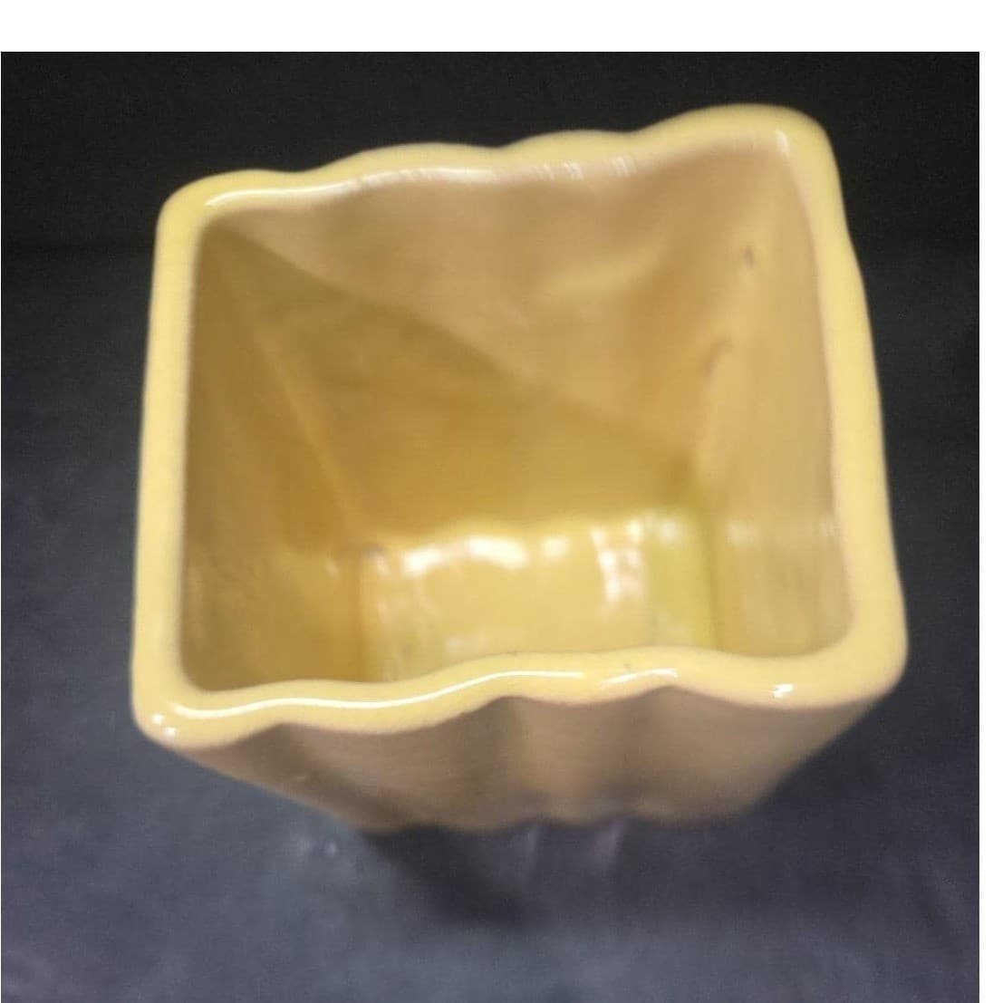 Ruffled Edge Yellow Indoor Planter, Vintage Square Ceramic Succulent Pot Vase - Thumbnail 6