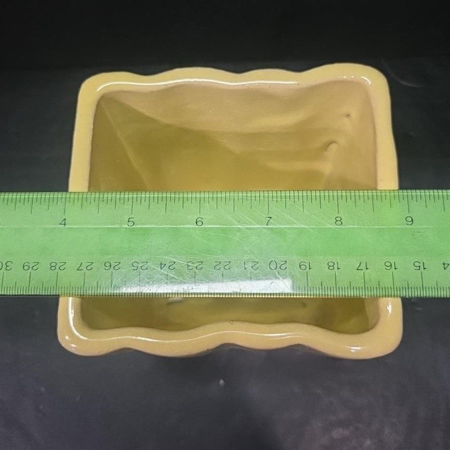 Ruffled Edge Yellow Indoor Planter, Vintage Square Ceramic Succulent Pot Vase - Thumbnail 10