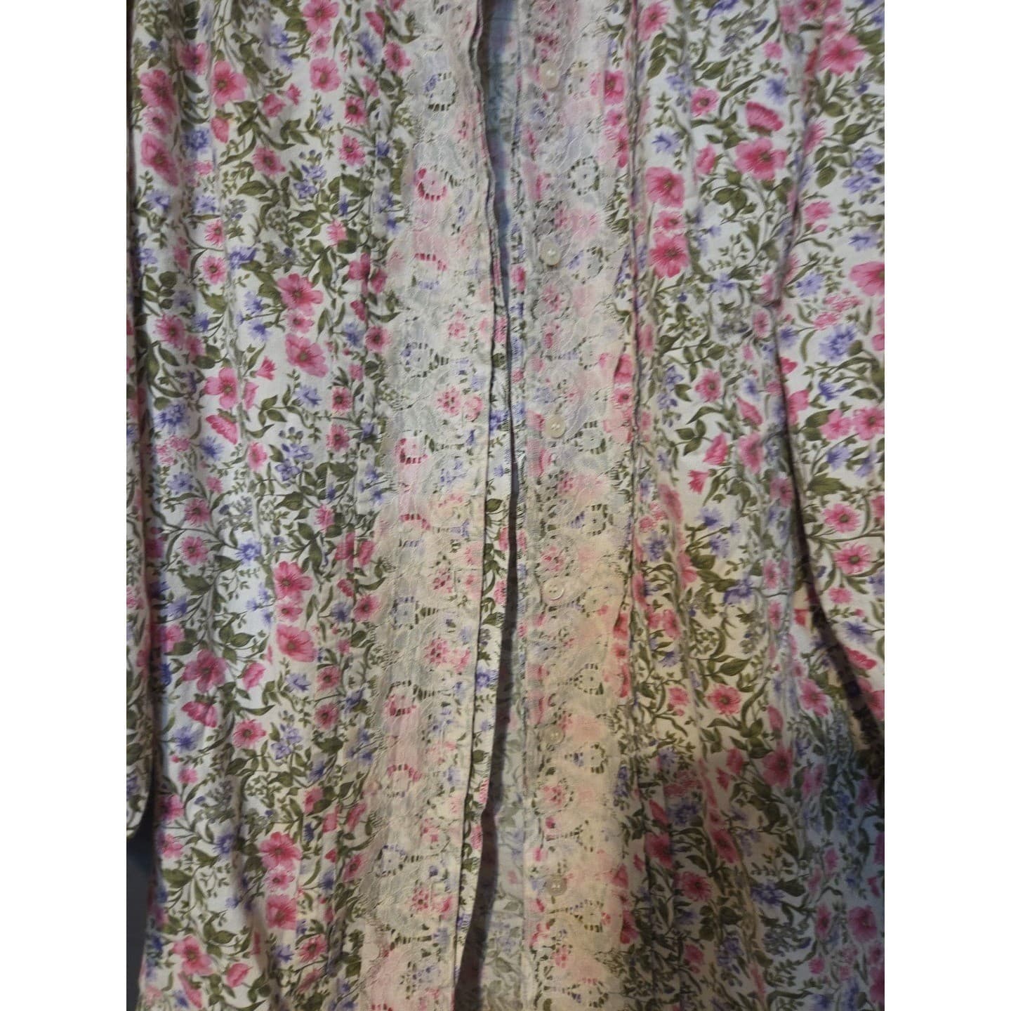 Victoria's Secret Floral Cotton Nightgown, Vintage Lace Trim, Pink Purple M/L - Thumbnail 5
