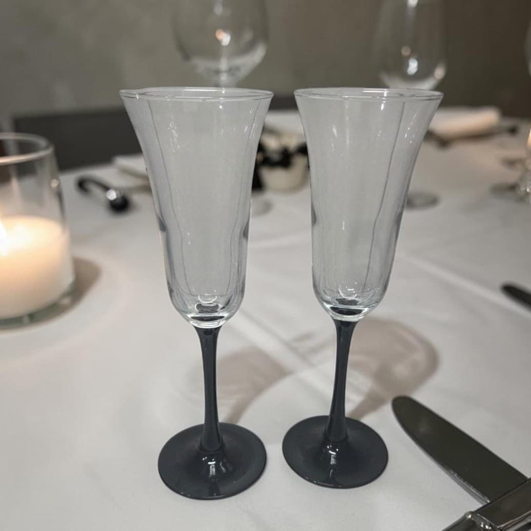 Cristal D'Arques Champagne Flutes, Set of 2, Vtg Black Stemmed Toasting Glasses