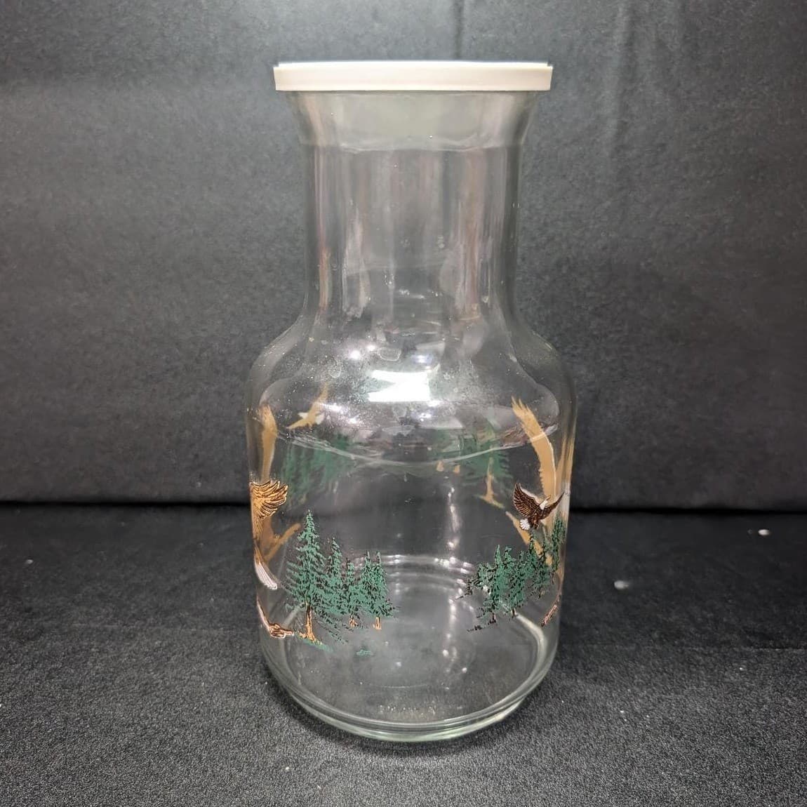 Clear Glass Jar With Eagle Design, Vintage Lidded Kitchen Canister, Home Accent - Thumbnail 3