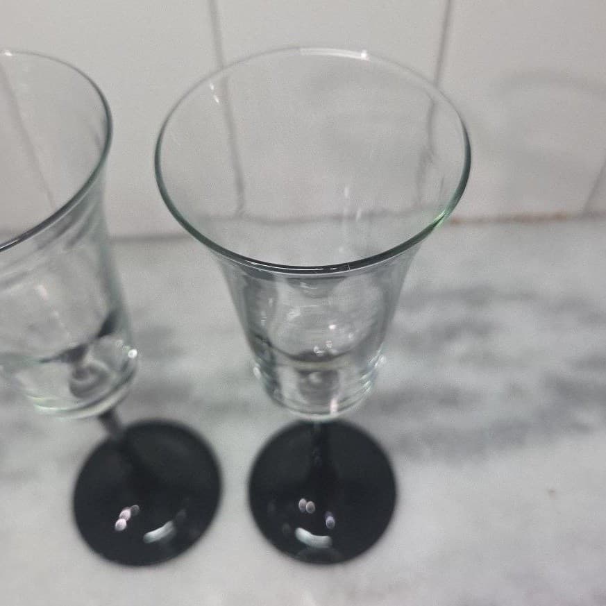 Cristal D'Arques Champagne Flutes, Set of 2, Vtg Black Stemmed Toasting Glasses - Thumbnail 6