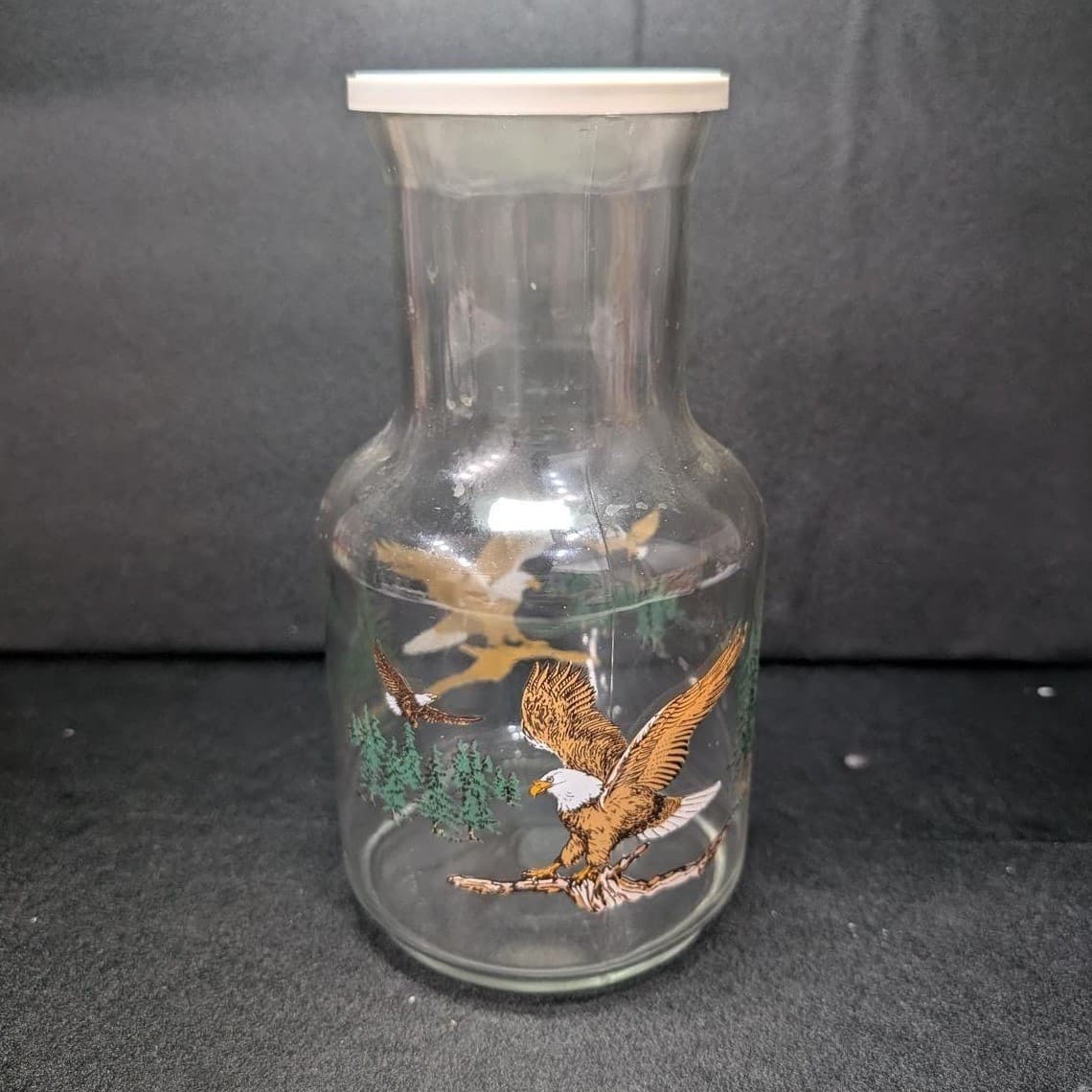 Clear Glass Jar With Eagle Design, Vintage Lidded Kitchen Canister, Home Accent - Thumbnail 2