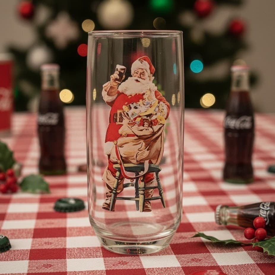Coca Cola Santa Christmas Tumbler, Haddon Sundblom Series II, Vtg Holiday Glass