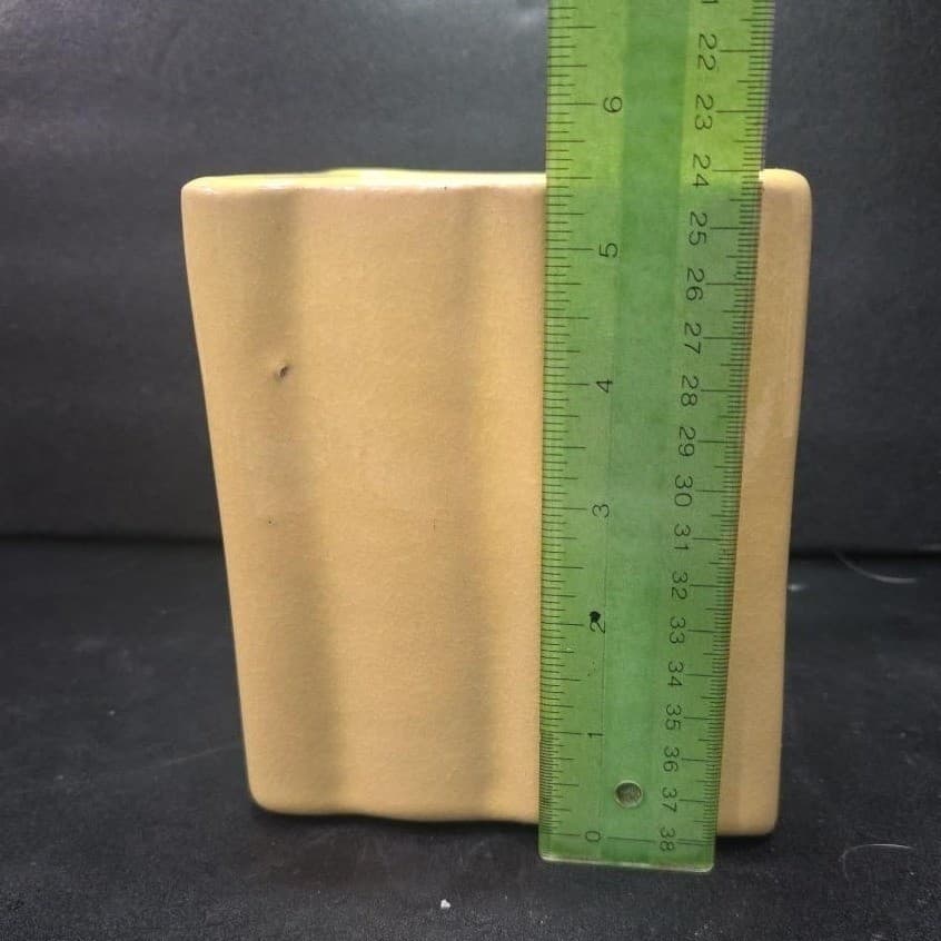 Ruffled Edge Yellow Indoor Planter, Vintage Square Ceramic Succulent Pot Vase - Thumbnail 9