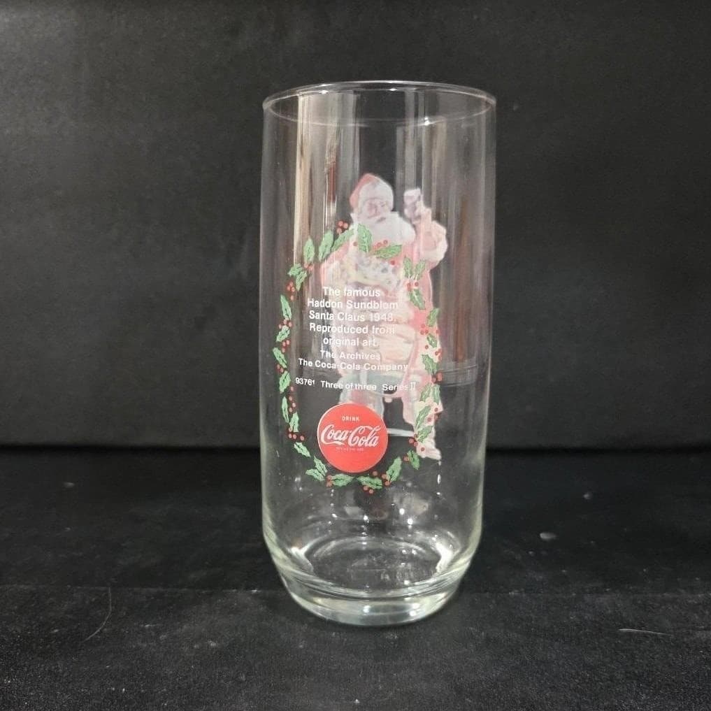 Coca Cola Santa Christmas Tumbler, Haddon Sundblom Series II, Vtg Holiday Glass - Thumbnail 8