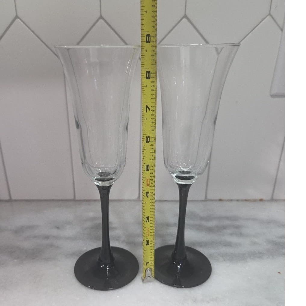 Cristal D'Arques Champagne Flutes, Set of 2, Vtg Black Stemmed Toasting Glasses - Thumbnail 9