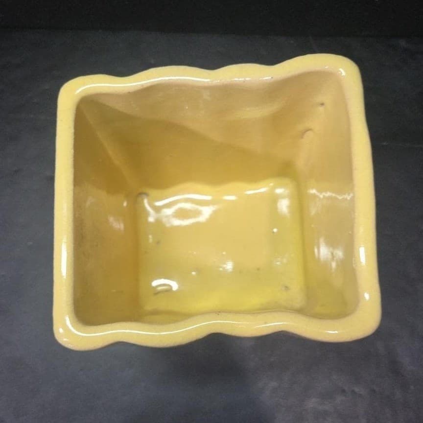 Ruffled Edge Yellow Indoor Planter, Vintage Square Ceramic Succulent Pot Vase - Thumbnail 7