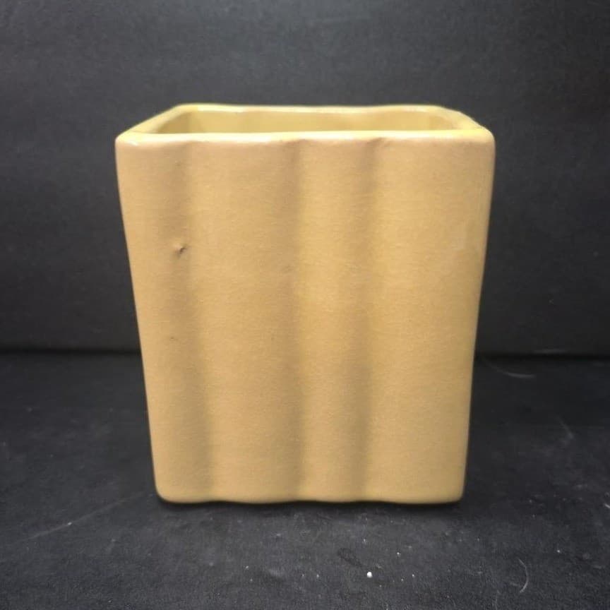Ruffled Edge Yellow Indoor Planter, Vintage Square Ceramic Succulent Pot Vase - Thumbnail 2