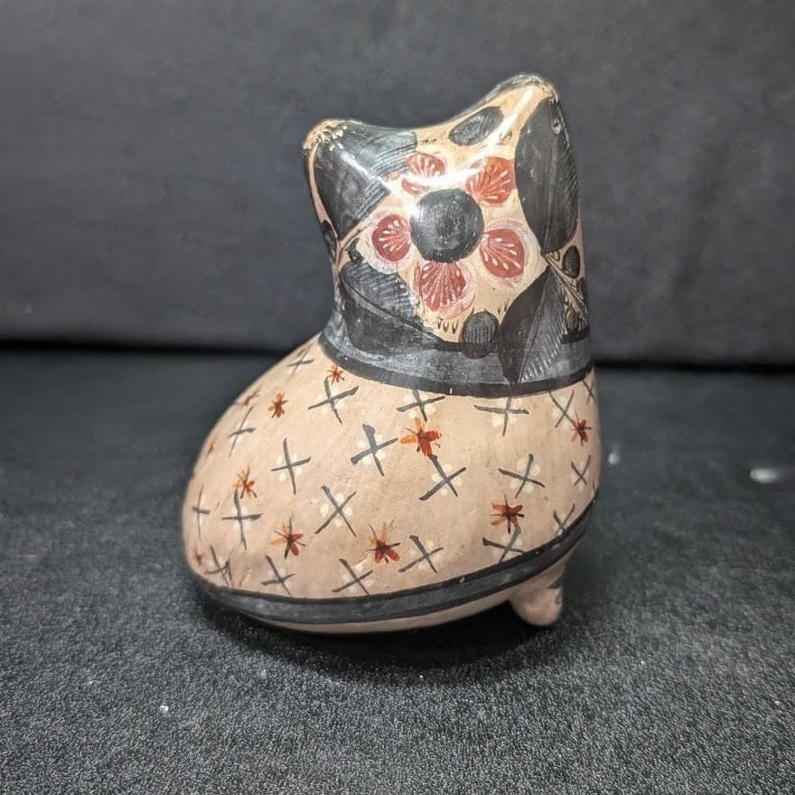 Mexican Folk Art Pottery Owl, Vintage Hand Painted Bird Figurine, Ceramic Statue - Thumbnail 4