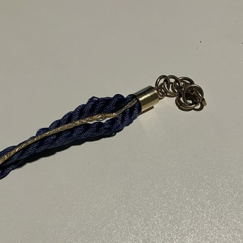 Navy Blue Rope Belt with Gold Shell Charms, Vintage Statement Adjustable Waist - Thumbnail 8