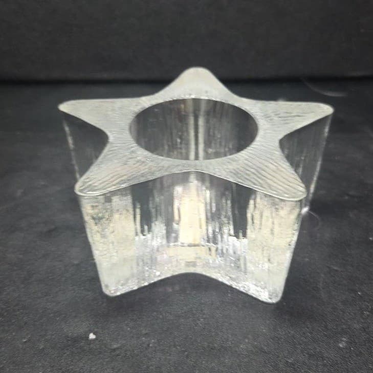 Indiana Glass Star Shaped Candle Holder, Lancaster Colony Co., Textured Design - Thumbnail 2