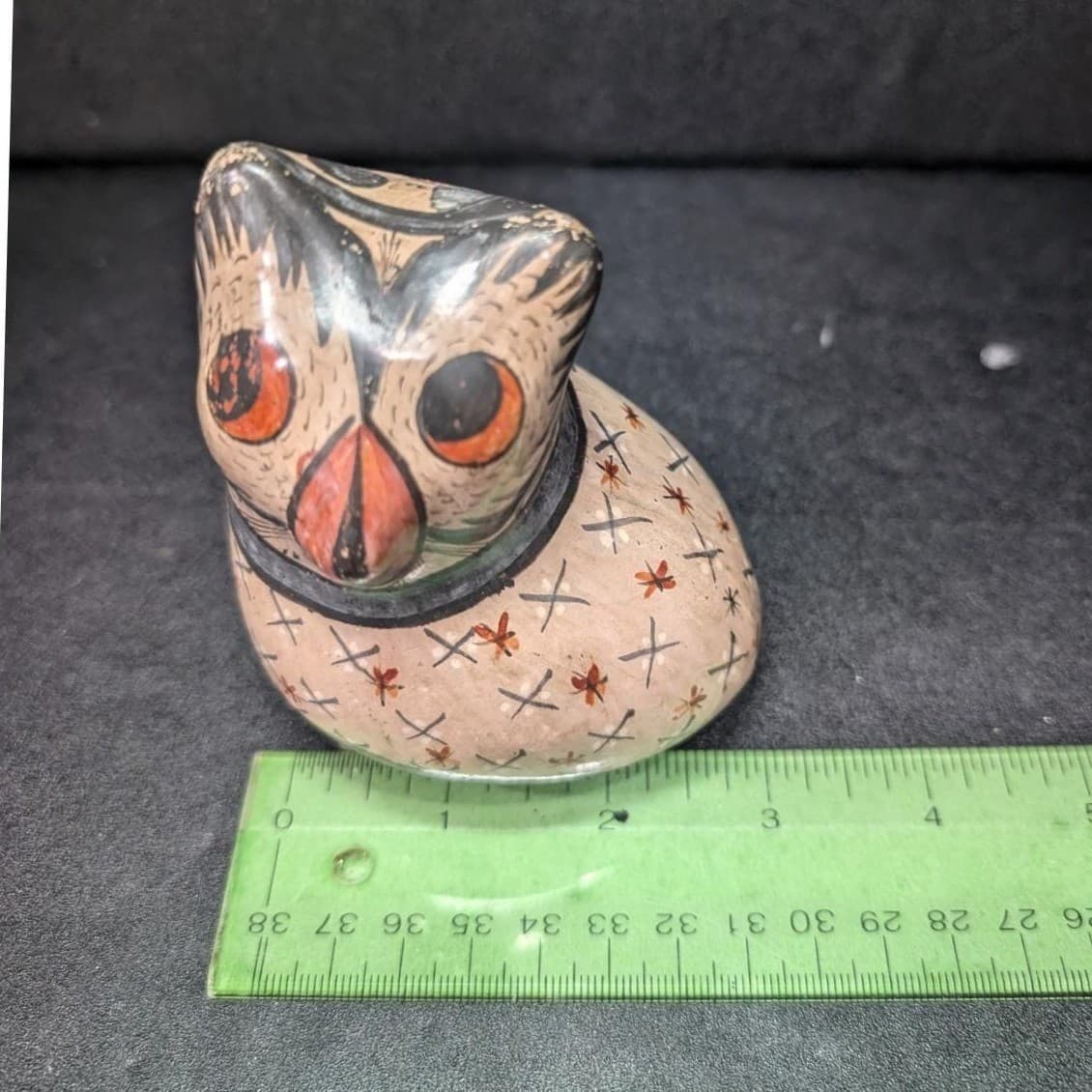 Mexican Folk Art Pottery Owl, Vintage Hand Painted Bird Figurine, Ceramic Statue - Thumbnail 8