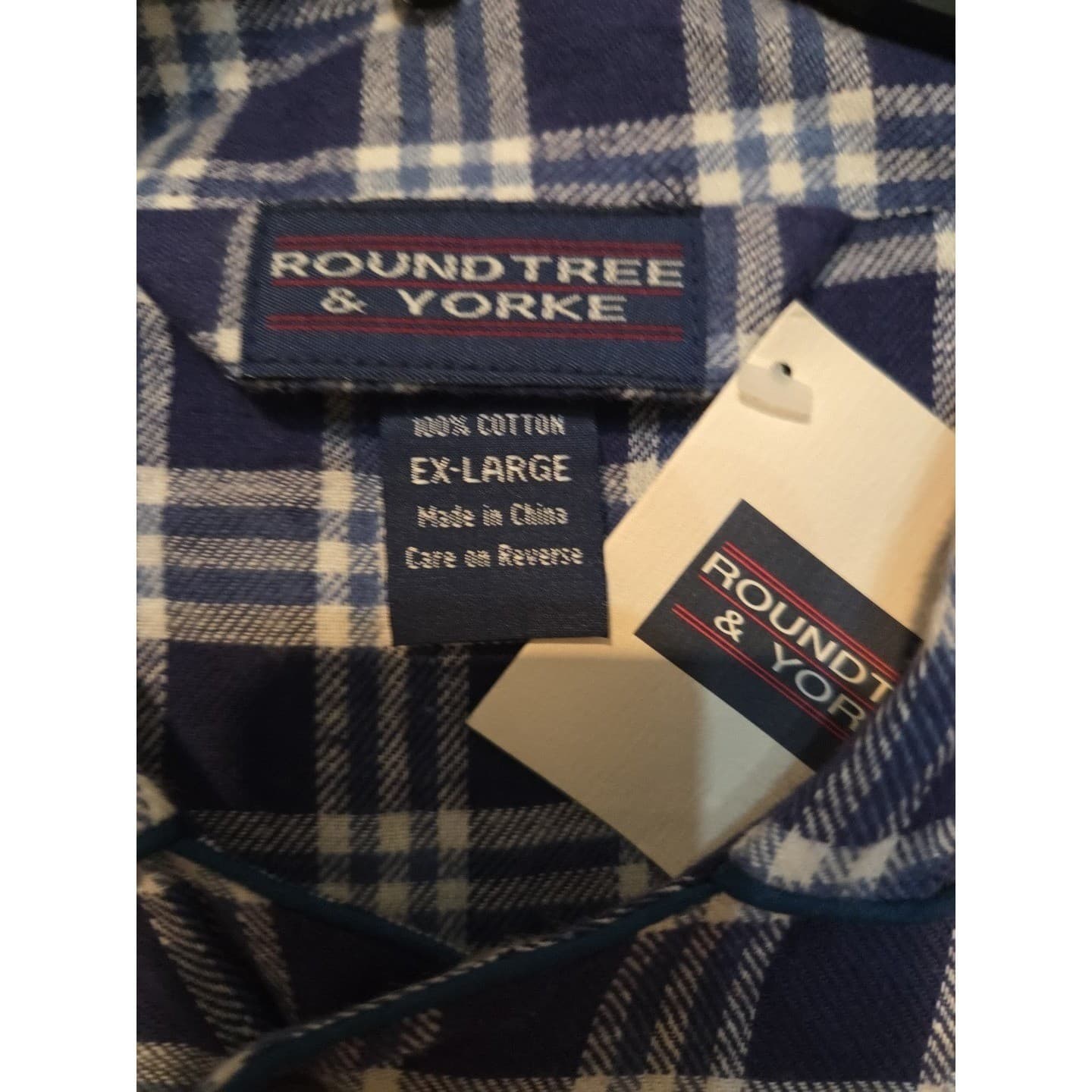 Roundtree & Yorke Blue Plaid Button Down, Men's XL Flannel Shirt, NWT, Casual - Thumbnail 3