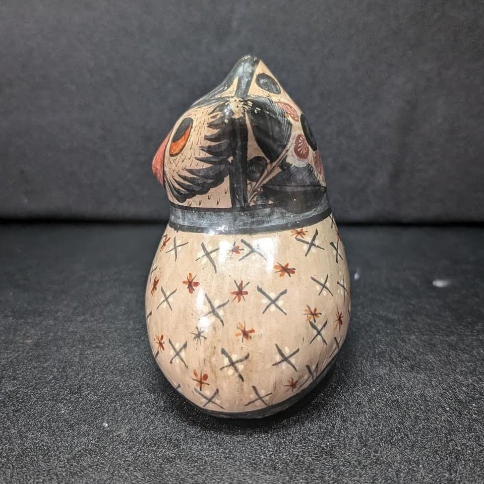 Mexican Folk Art Pottery Owl, Vintage Hand Painted Bird Figurine, Ceramic Statue - Thumbnail 5