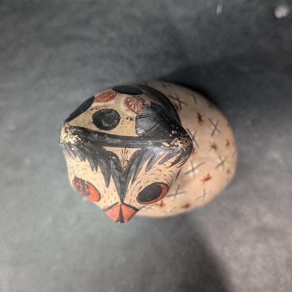 Mexican Folk Art Pottery Owl, Vintage Hand Painted Bird Figurine, Ceramic Statue - Thumbnail 6