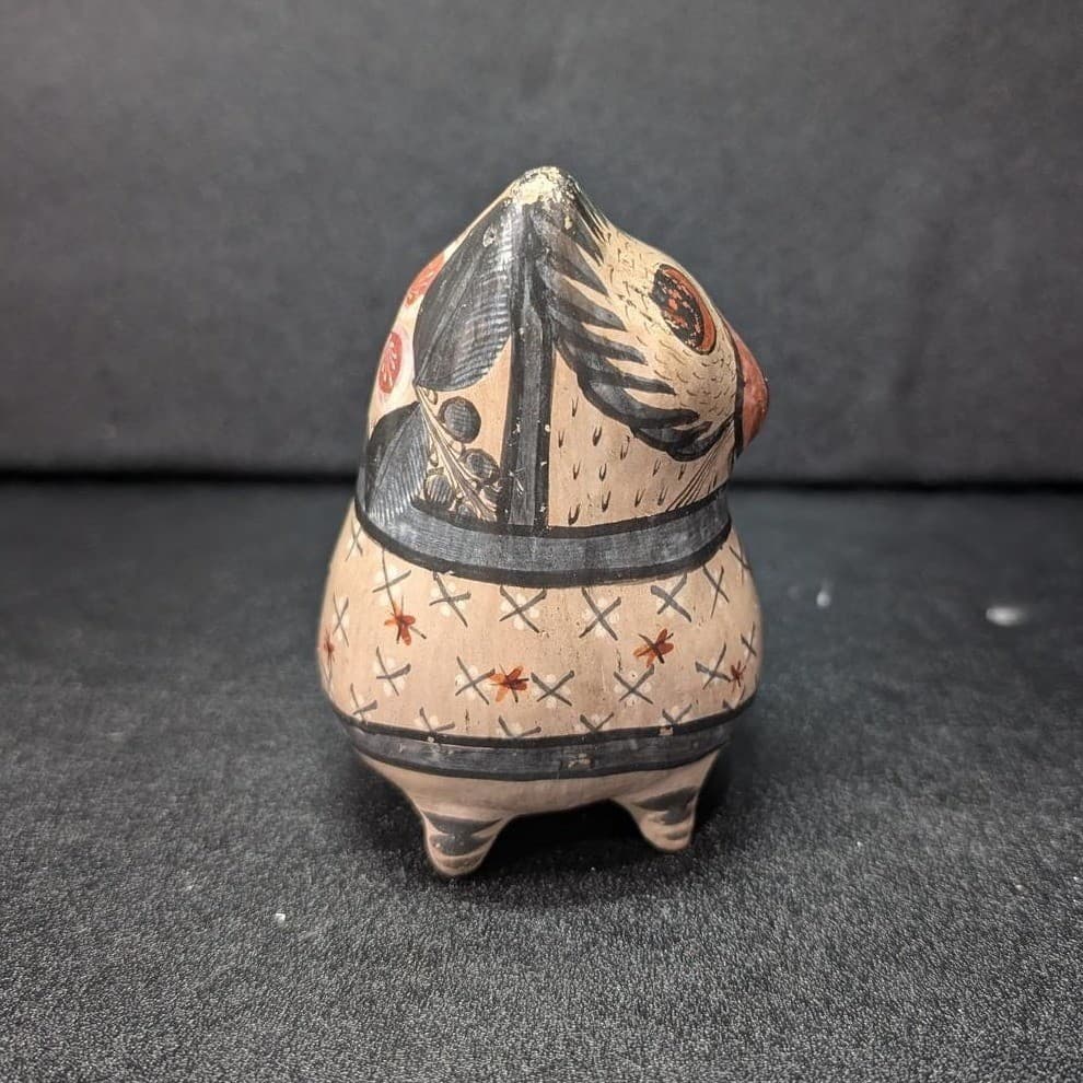 Mexican Folk Art Pottery Owl, Vintage Hand Painted Bird Figurine, Ceramic Statue - Thumbnail 3