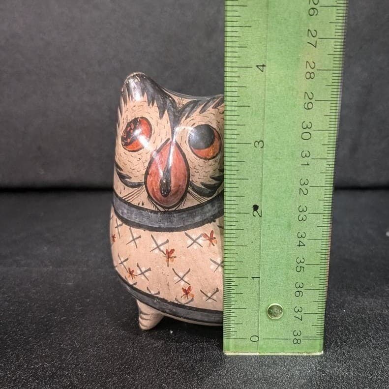 Mexican Folk Art Pottery Owl, Vintage Hand Painted Bird Figurine, Ceramic Statue - Thumbnail 9