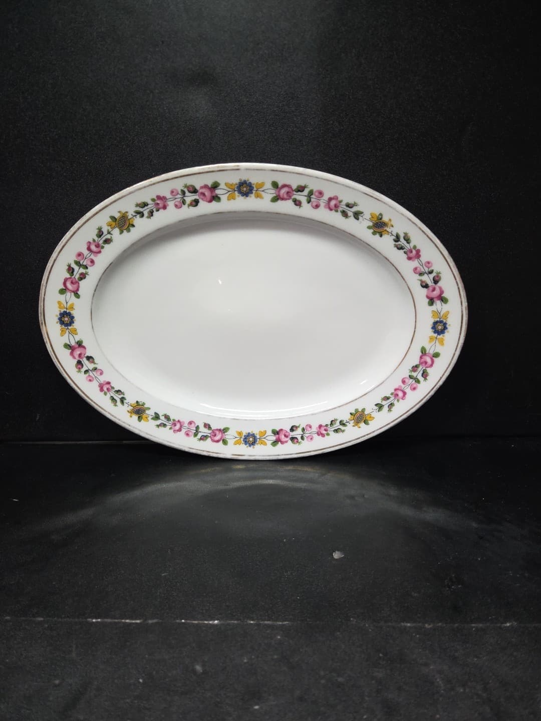 C Ahrenfeldt Limoges Depose Oval Platter, White Bone China, Vtg Floral Border