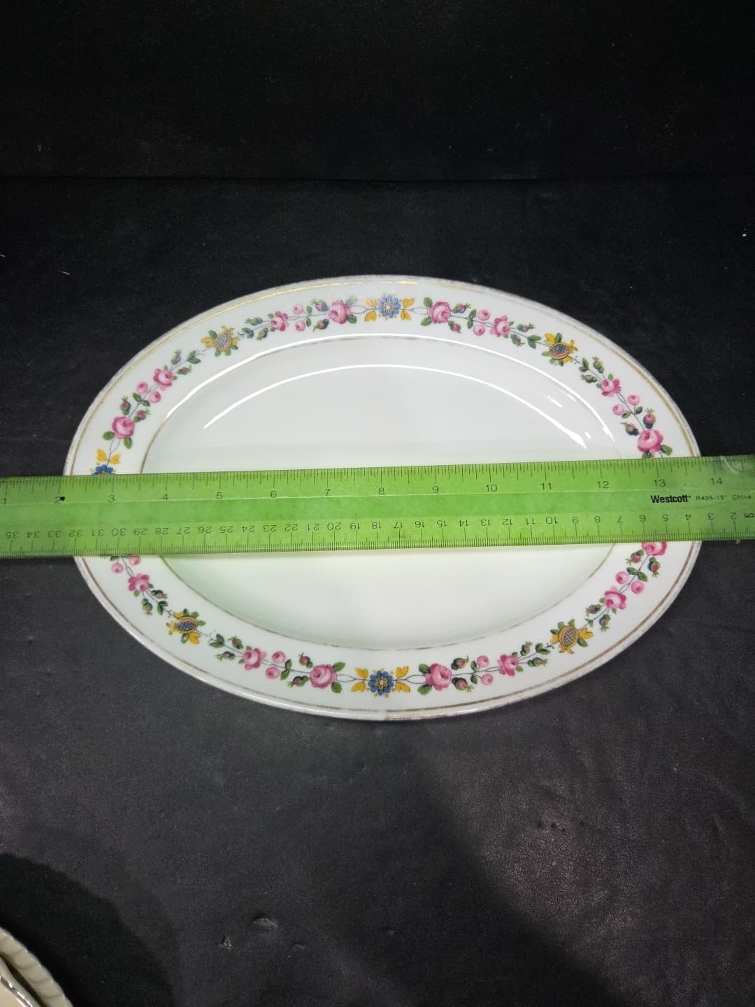 C Ahrenfeldt Limoges Depose Oval Platter, White Bone China, Vtg Floral Border - Thumbnail 4
