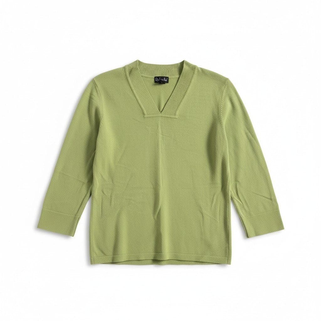 Rafaella Sage Green V-Neck 3/4 Sleeve Viscose Blend Knit Sweater, Woman's Medium