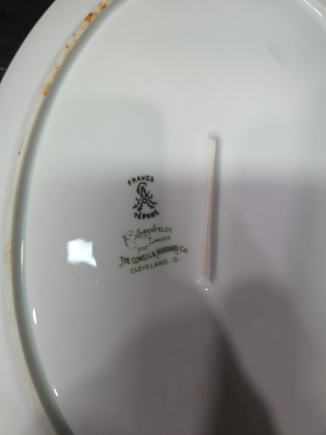 C Ahrenfeldt Limoges Depose Oval Platter, White Bone China, Vtg Floral Border - Thumbnail 3