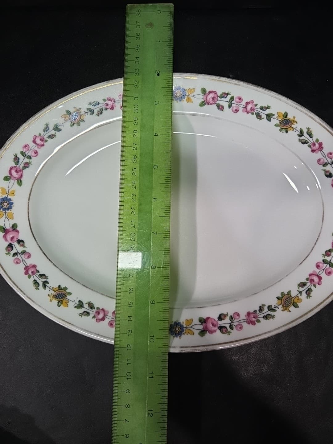 C Ahrenfeldt Limoges Depose Oval Platter, White Bone China, Vtg Floral Border - Thumbnail 5