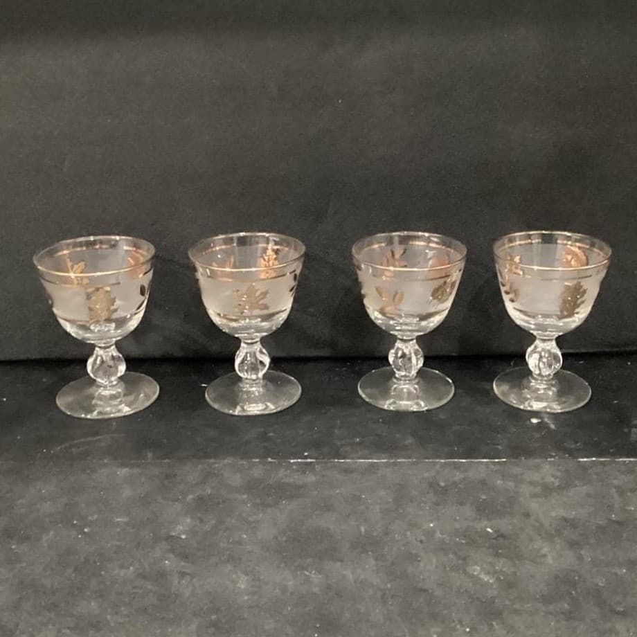 Libbey Golden Foliage Frosted Sherry Glasses, Set of 4, Vtg Stemware, Drinkware - Thumbnail 2