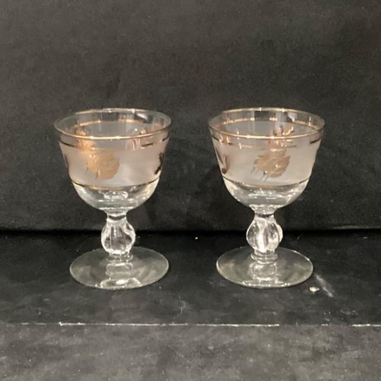 Libbey Golden Foliage Frosted Sherry Glasses, Set of 2, Vintage Stemware - Thumbnail 10