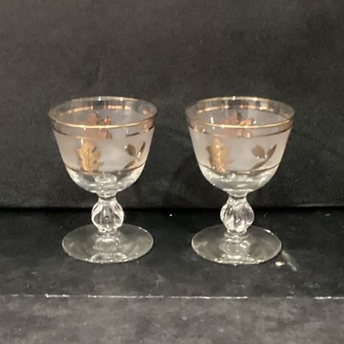 Libbey Golden Foliage Frosted Sherry Glasses, Set of 2, Vintage Stemware - Thumbnail 11