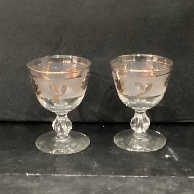 Libbey Golden Foliage Frosted Sherry Glasses, Set of 2, Vintage Stemware - Thumbnail 9