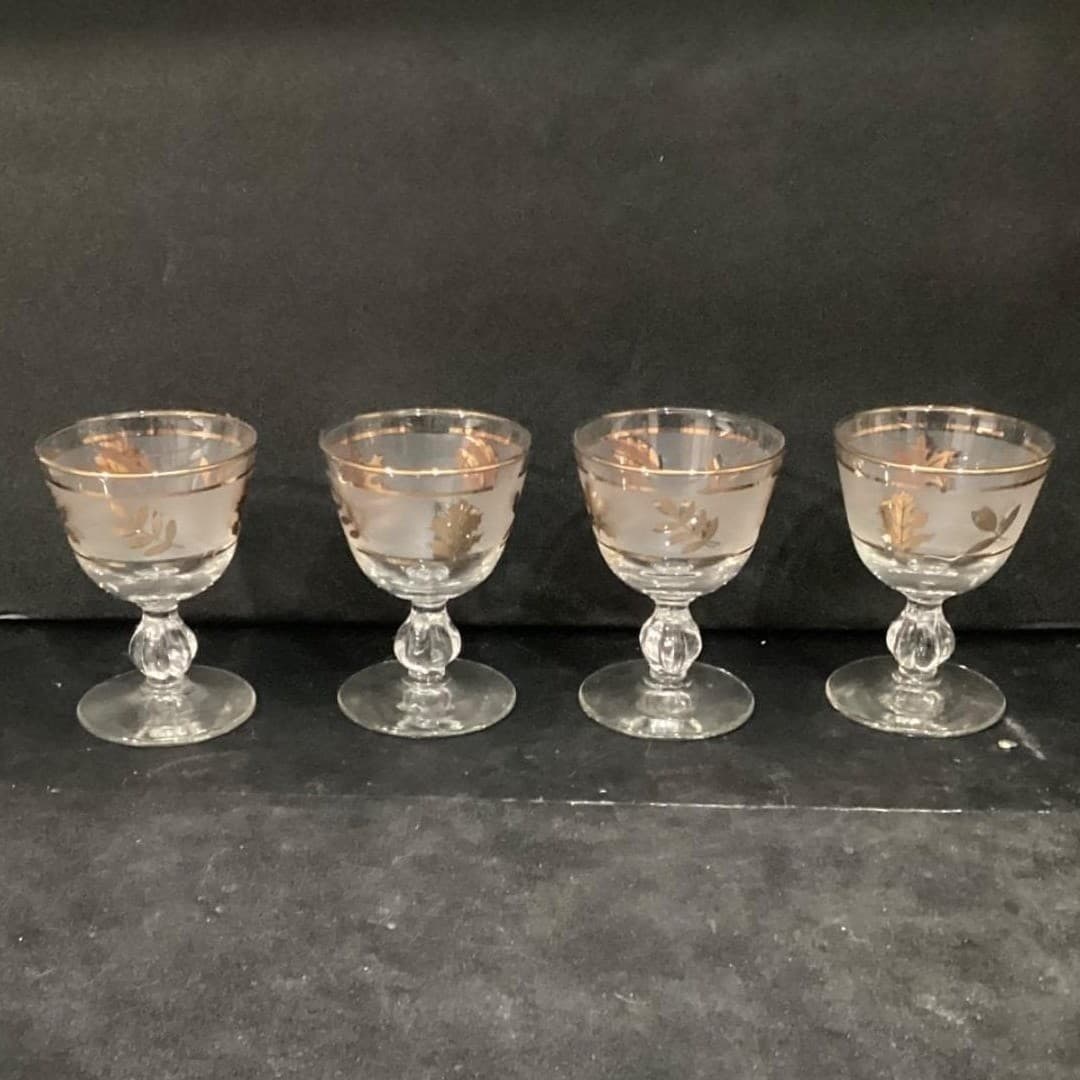 Libbey Golden Foliage Frosted Sherry Glasses, Set of 4, Vtg Stemware, Drinkware - Thumbnail 9