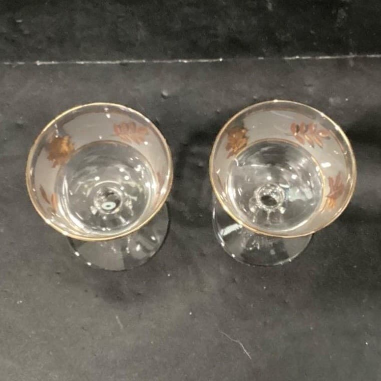 Libbey Golden Foliage Frosted Sherry Glasses, Set of 2, Vintage Stemware - Thumbnail 4