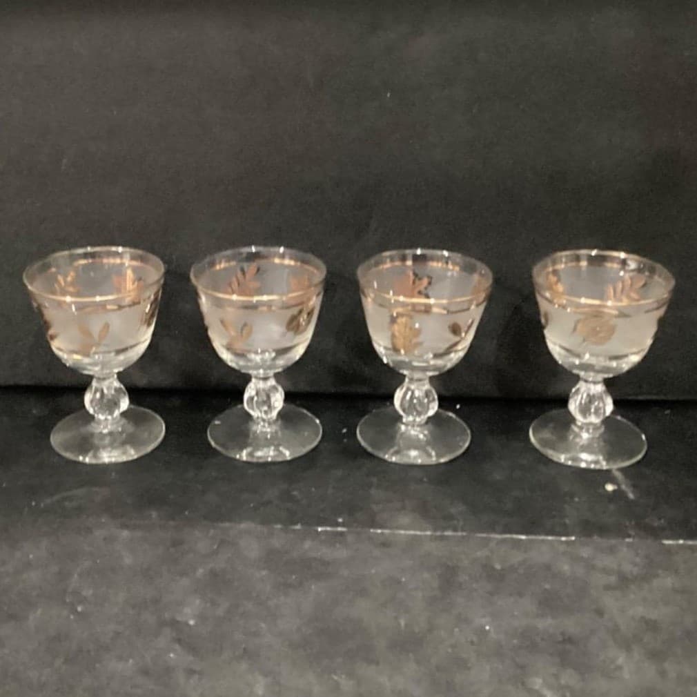 Libbey Golden Foliage Frosted Sherry Glasses, Set of 4, Vtg Stemware, Drinkware - Thumbnail 11