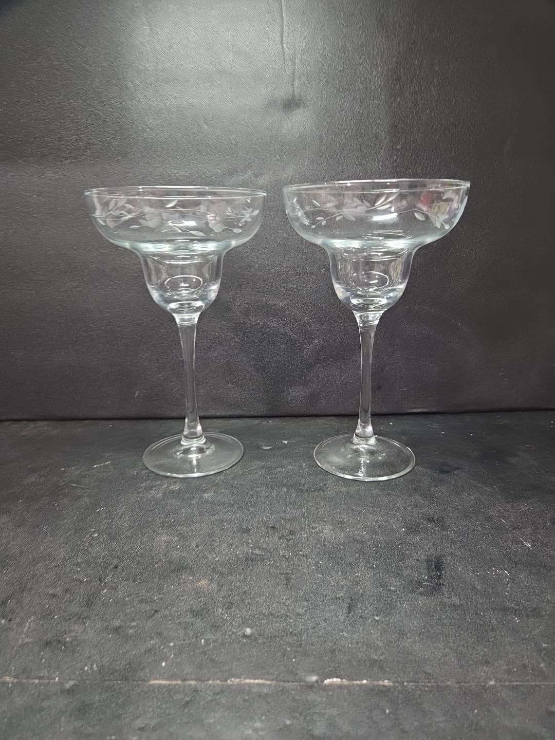 Princess House Crystal Heritage #6178 Margarita Glasses 7.5" Set Of 2 Vintage