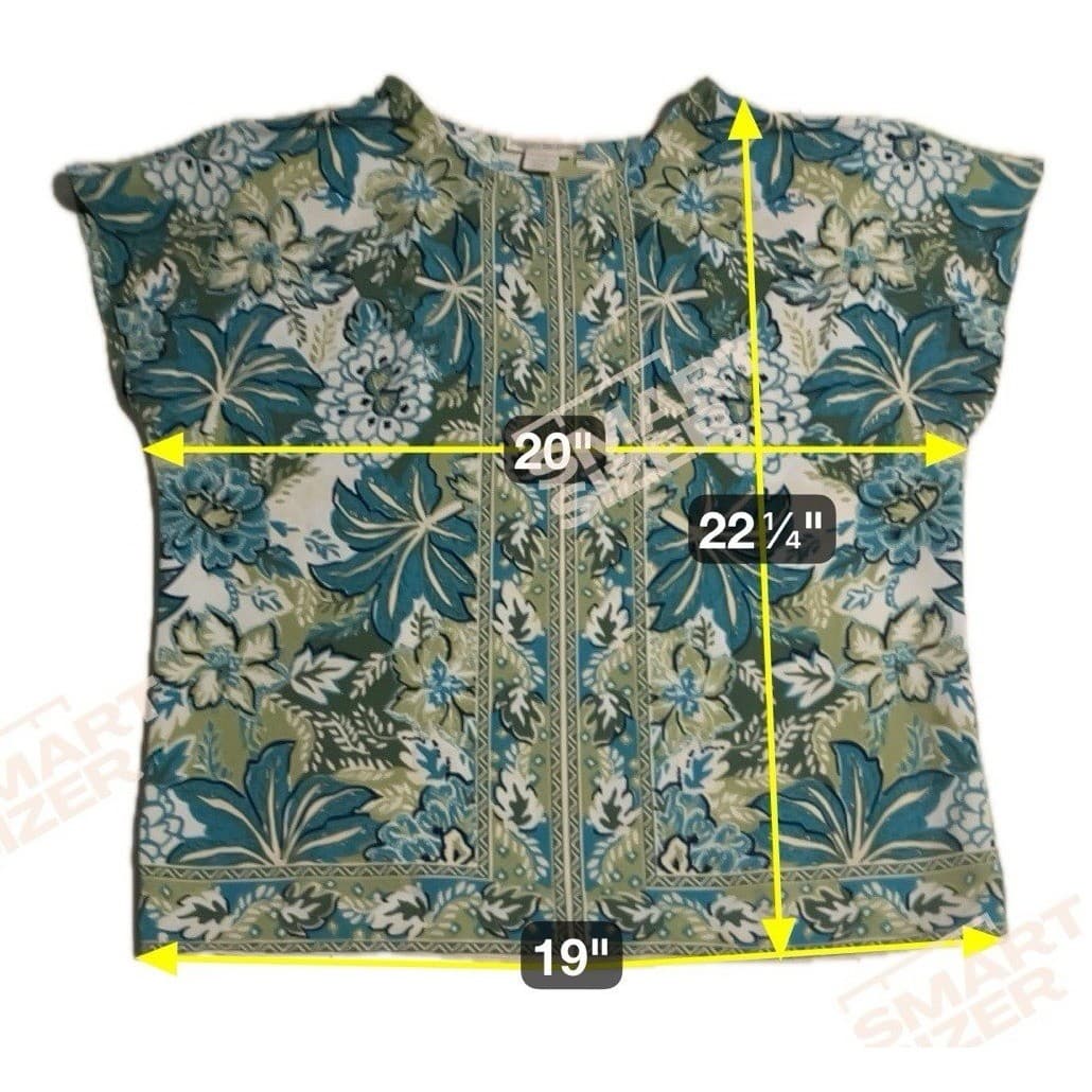 Susan Hutton Teal Green Floral Tropical Print Short Sleeve Blouse, Women's Small - Thumbnail 2