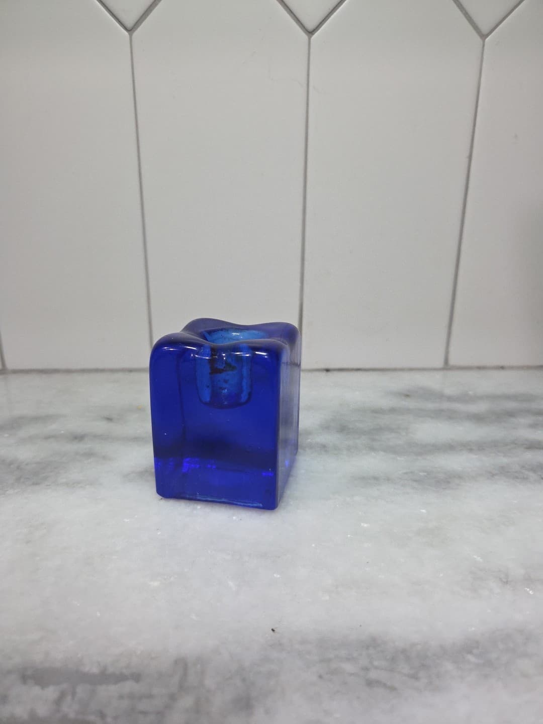 Pier One Cobalt Blue Ice Cube Candle Stick Holder Votive - Thumbnail 2