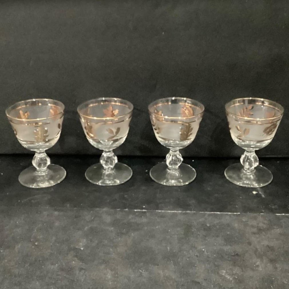Libbey Golden Foliage Frosted Sherry Glasses, Set of 4, Vtg Stemware, Drinkware - Thumbnail 10