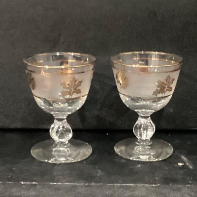 Libbey Golden Foliage Frosted Sherry Glasses, Set of 2, Vintage Stemware - Thumbnail 8