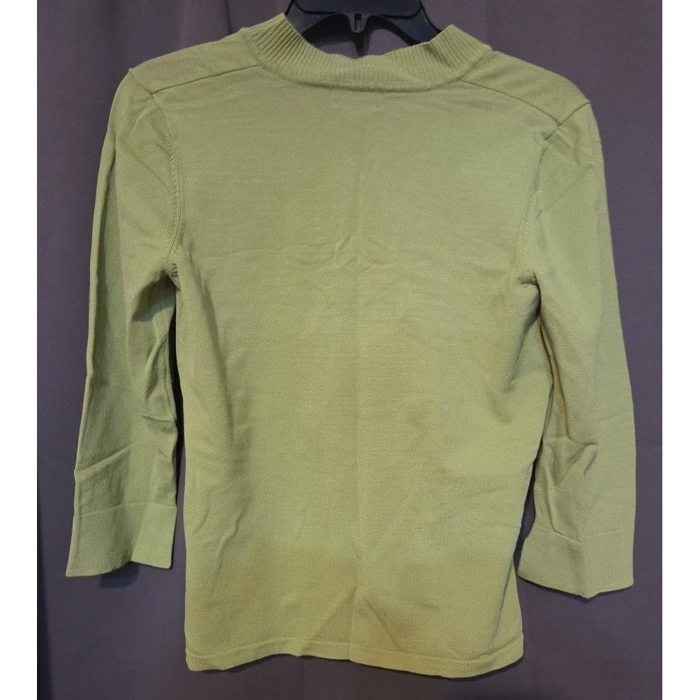 Rafaella Sage Green V-Neck 3/4 Sleeve Viscose Blend Knit Sweater, Woman's Medium - Thumbnail 4
