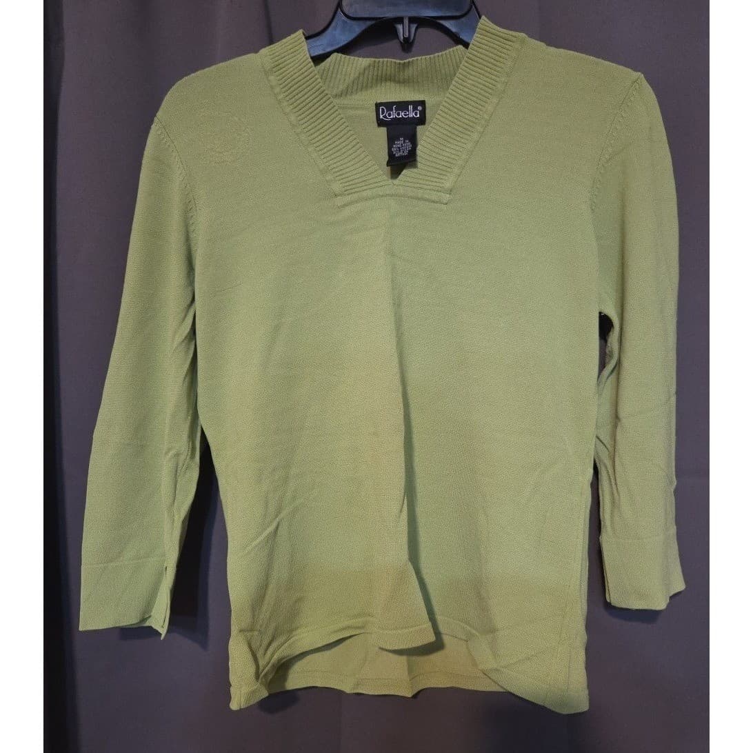 Rafaella Sage Green V-Neck 3/4 Sleeve Viscose Blend Knit Sweater, Woman's Medium - Thumbnail 3