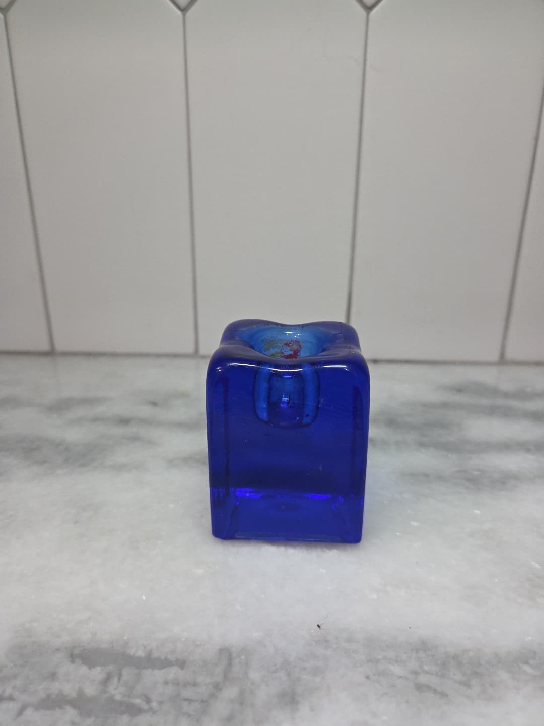 Pier One Cobalt Blue Ice Cube Candle Stick Holder Votive - Thumbnail 4